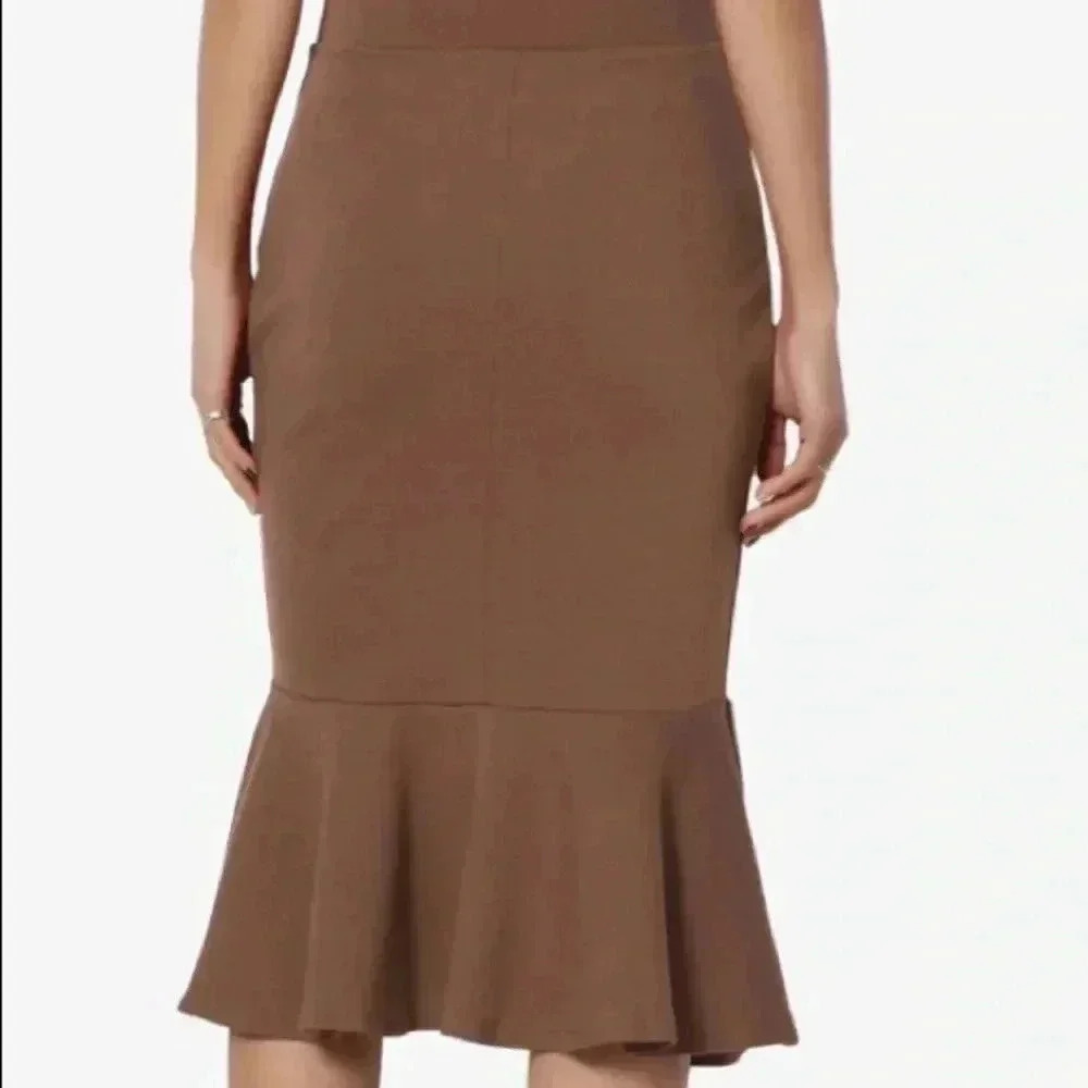 🆕 Zenana Outfitters Light Brown Mermaid-Hem Mid Skirt XL🆕 - Picture 3 of 10